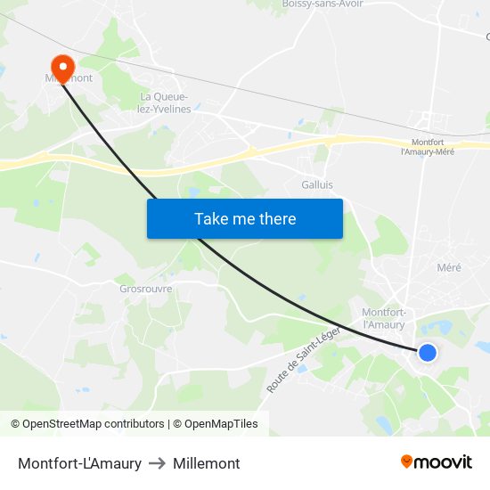 Montfort-L'Amaury to Millemont map
