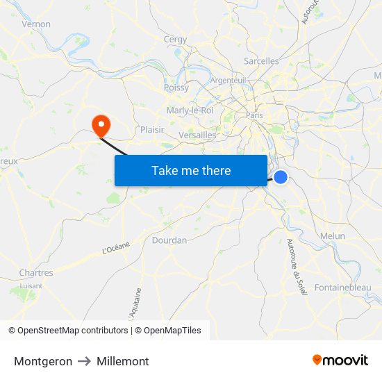 Montgeron to Millemont map