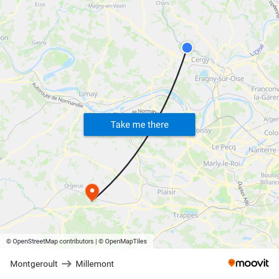 Montgeroult to Millemont map