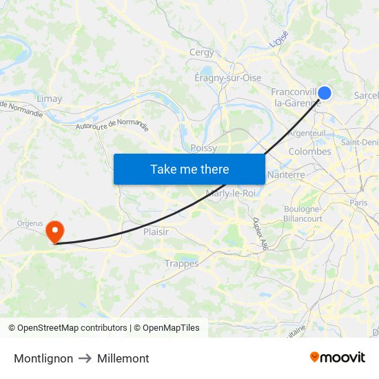 Montlignon to Millemont map