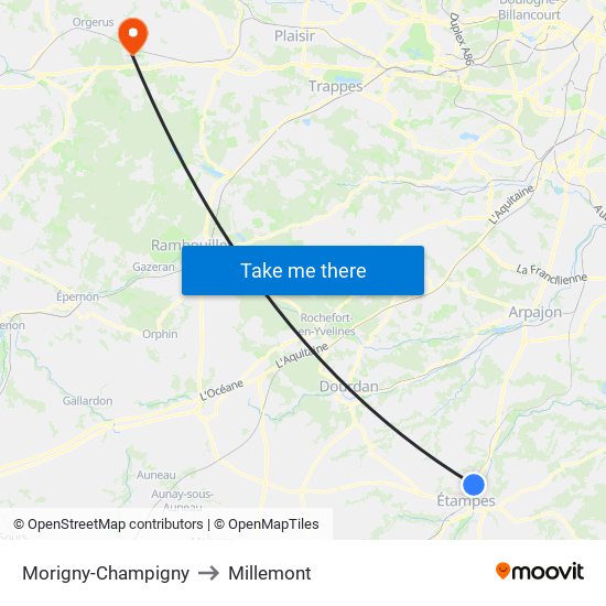 Morigny-Champigny to Millemont map