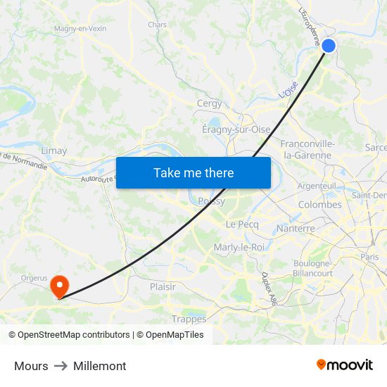 Mours to Millemont map