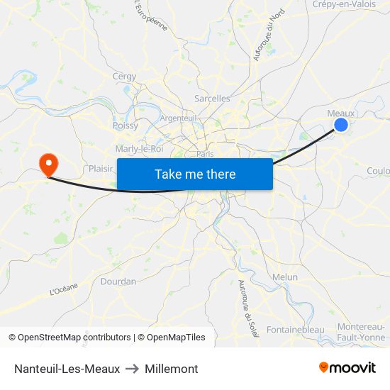 Nanteuil-Les-Meaux to Millemont map