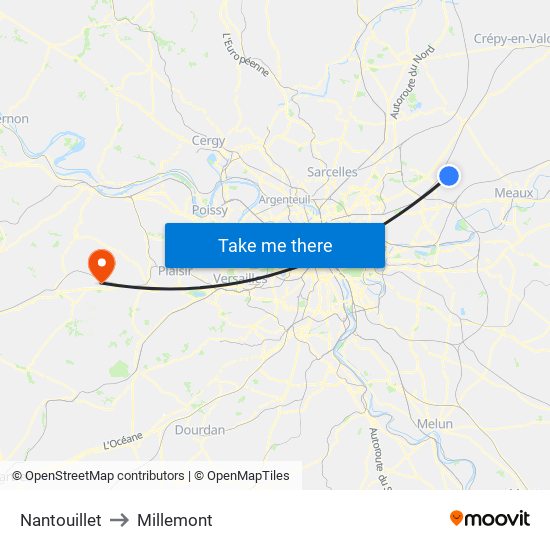 Nantouillet to Millemont map