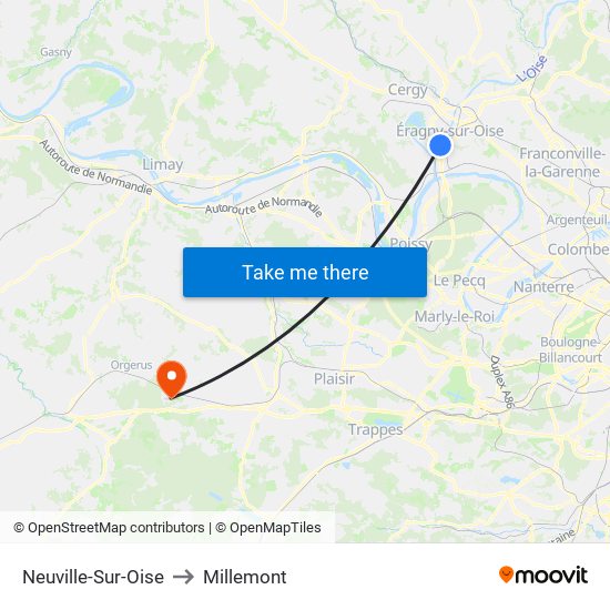 Neuville-Sur-Oise to Millemont map