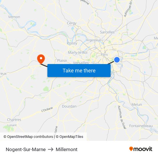 Nogent-Sur-Marne to Millemont map