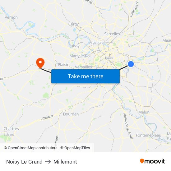 Noisy-Le-Grand to Millemont map