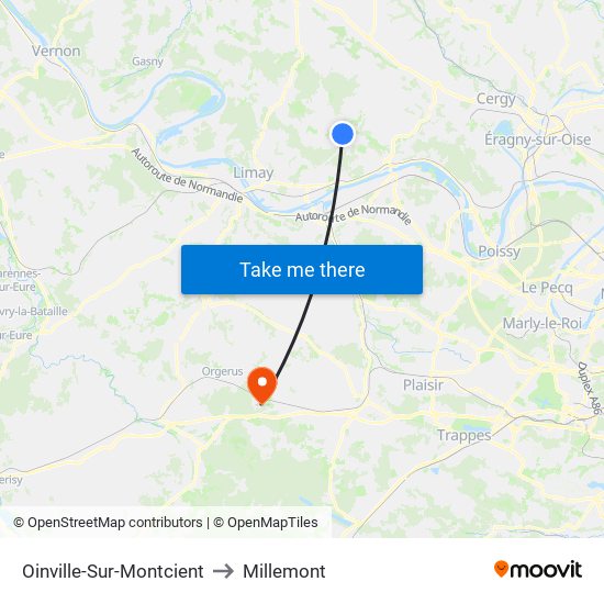 Oinville-Sur-Montcient to Millemont map