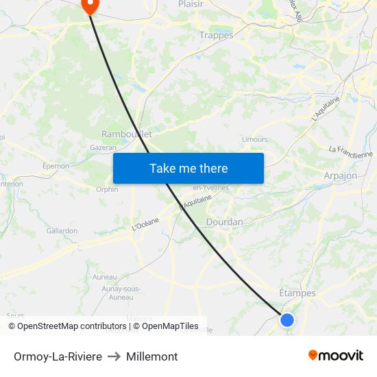 Ormoy-La-Riviere to Millemont map