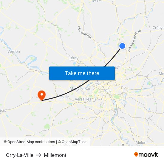 Orry-La-Ville to Millemont map