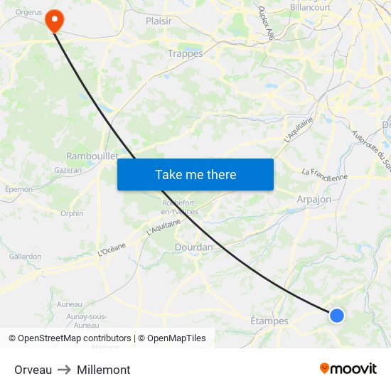 Orveau to Millemont map