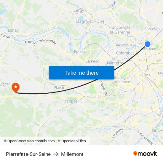 Pierrefitte-Sur-Seine to Millemont map