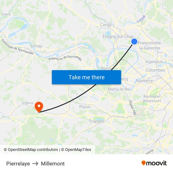 Pierrelaye to Millemont map