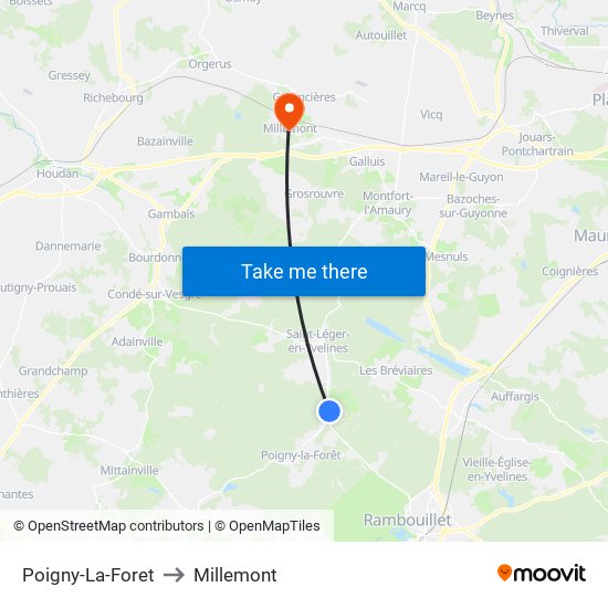 Poigny-La-Foret to Millemont map