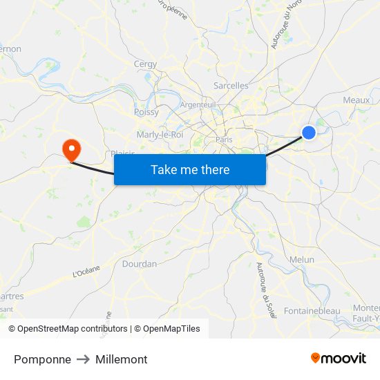 Pomponne to Millemont map