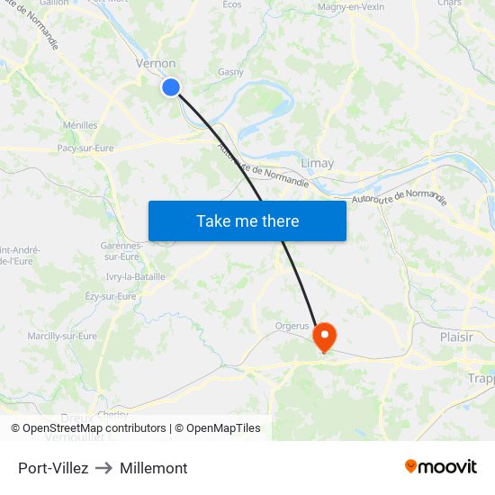 Port-Villez to Millemont map