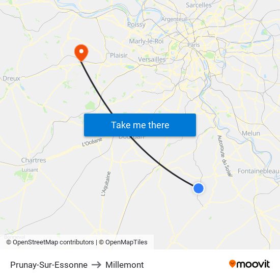 Prunay-Sur-Essonne to Millemont map