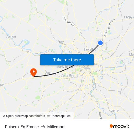 Puiseux-En-France to Millemont map