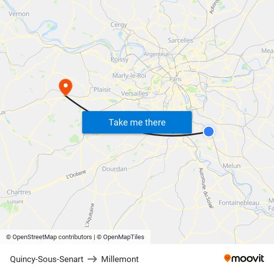 Quincy-Sous-Senart to Millemont map