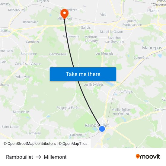 Rambouillet to Millemont map