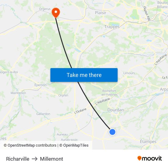 Richarville to Millemont map