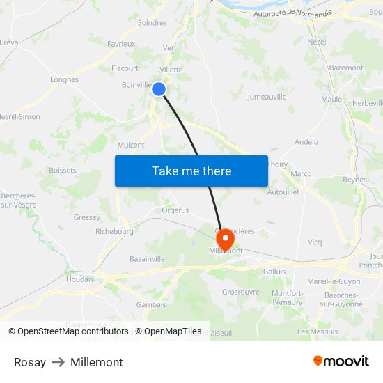 Rosay to Millemont map