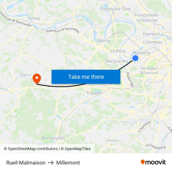 Rueil-Malmaison to Millemont map