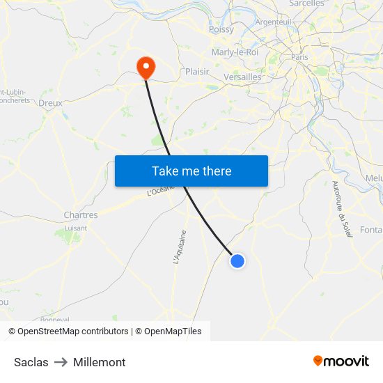 Saclas to Millemont map