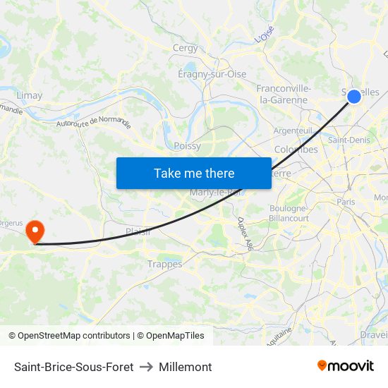 Saint-Brice-Sous-Foret to Millemont map