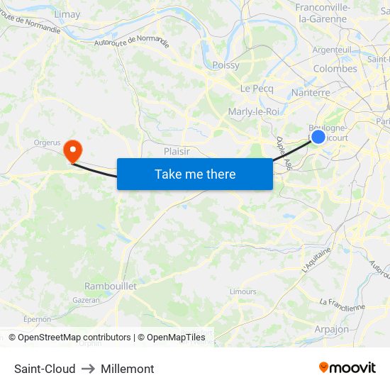Saint-Cloud to Millemont map