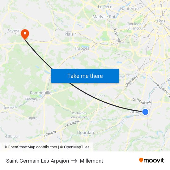 Saint-Germain-Les-Arpajon to Millemont map