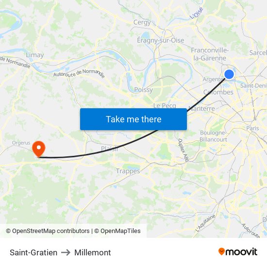 Saint-Gratien to Millemont map
