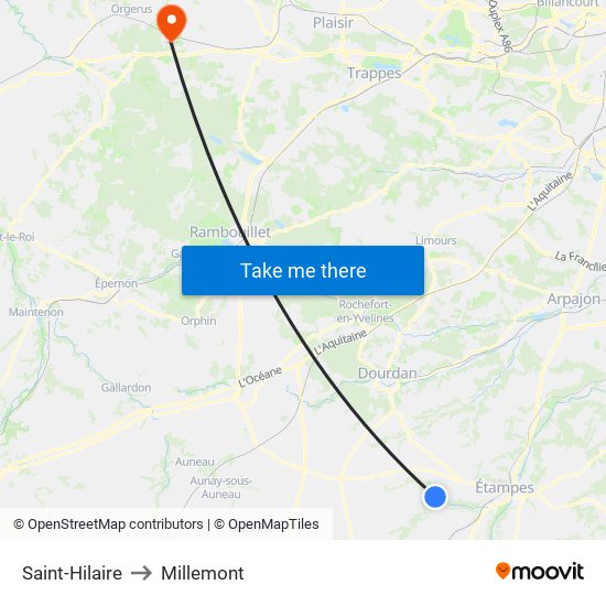 Saint-Hilaire to Millemont map