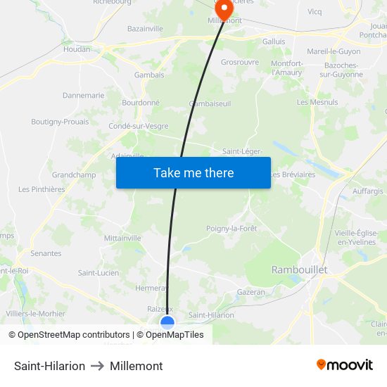 Saint-Hilarion to Millemont map