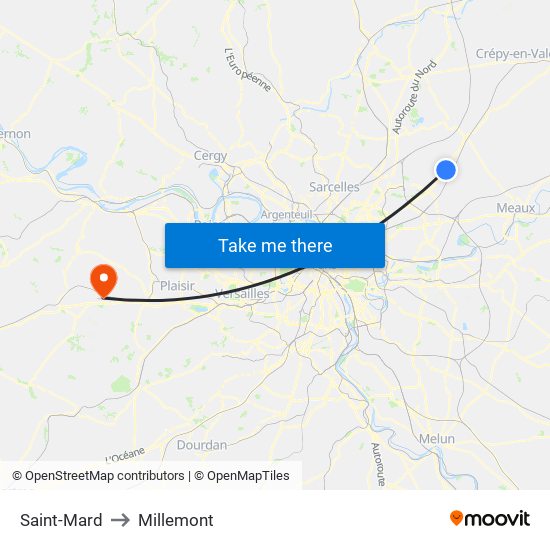 Saint-Mard to Millemont map