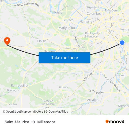 Saint-Maurice to Millemont map
