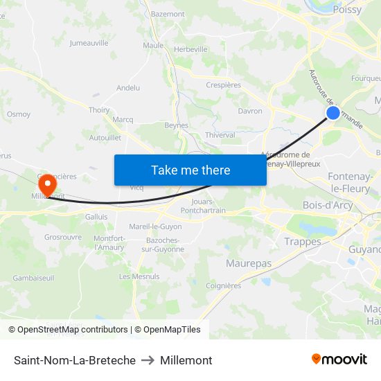 Saint-Nom-La-Breteche to Millemont map