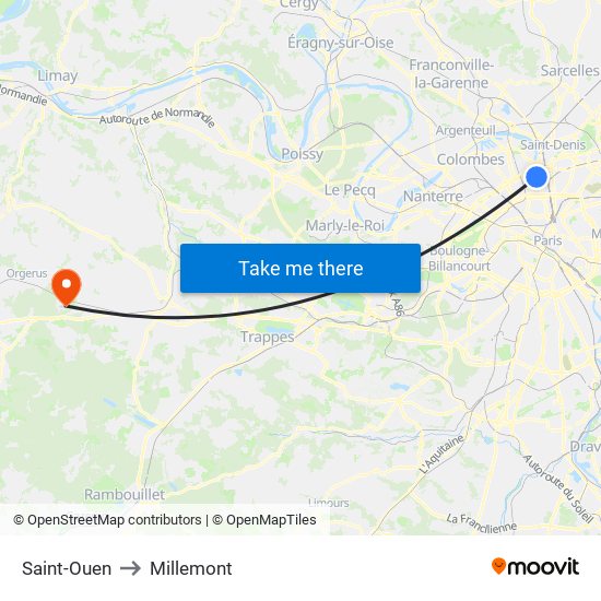 Saint-Ouen to Millemont map
