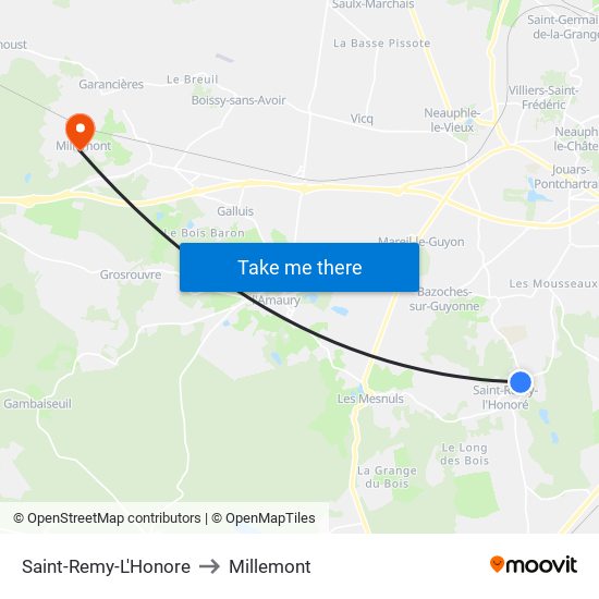 Saint-Remy-L'Honore to Millemont map