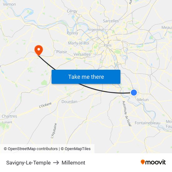 Savigny-Le-Temple to Millemont map