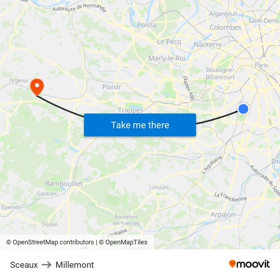 Sceaux to Millemont map