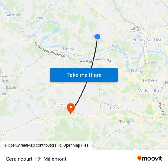 Seraincourt to Millemont map