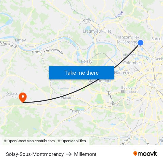 Soisy-Sous-Montmorency to Millemont map