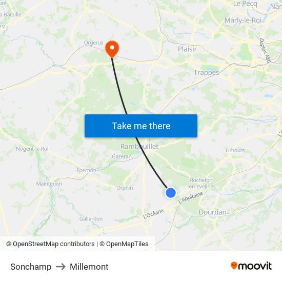 Sonchamp to Millemont map