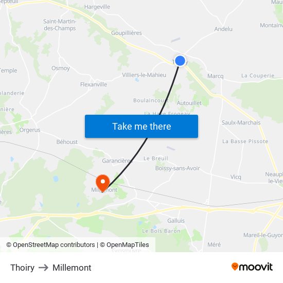 Thoiry to Millemont map