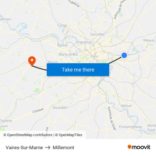 Vaires-Sur-Marne to Millemont map