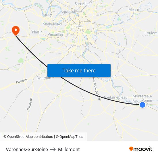 Varennes-Sur-Seine to Millemont map