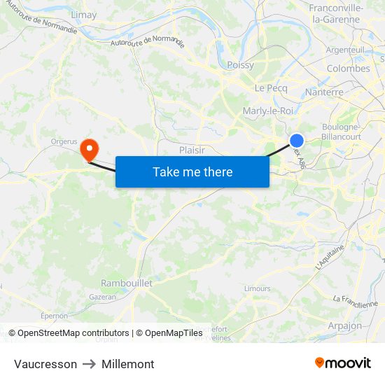 Vaucresson to Millemont map