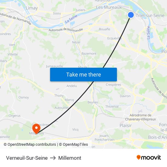 Verneuil-Sur-Seine to Millemont map