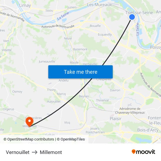 Vernouillet to Millemont map